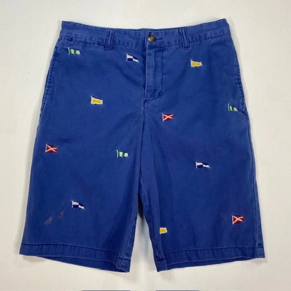 Polo Ralph Lauren Boys‎ Blue Nautical Flag Embroidered Chino Shorts Size 14